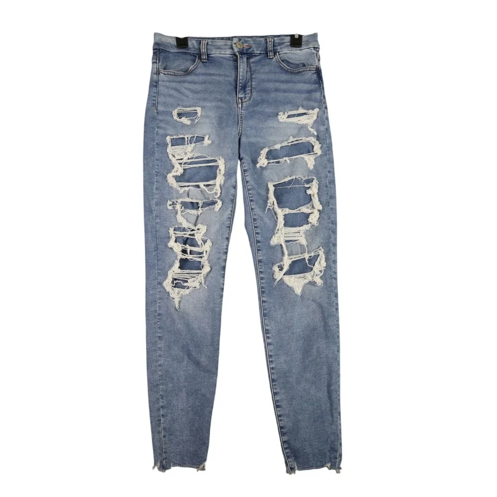 American Eagle Thrashed Jeans Womens 8 Distressed High Rise Skinny Casual